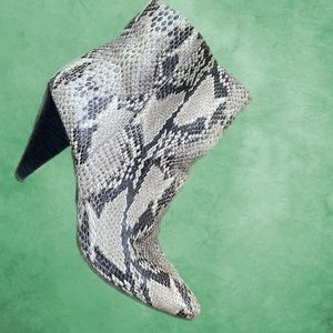 Reptile heeled booties